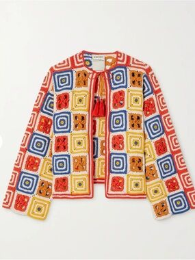 Escvado Women's Multi-Color Crochet Patchwork Blazer